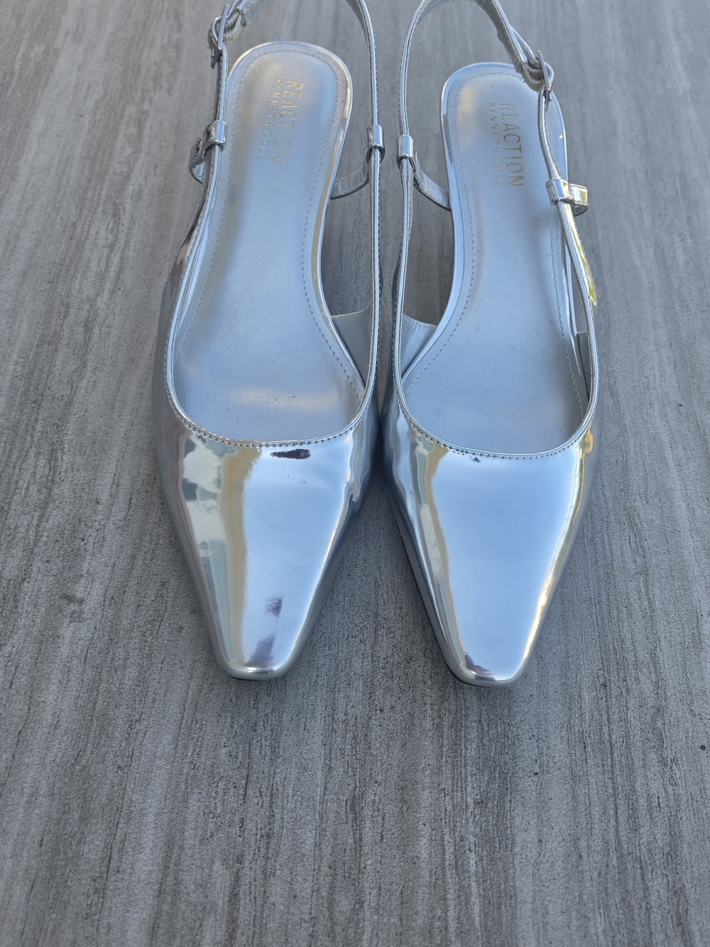 Reaction Kenneth Cole Metallic Silver Pointed Slingback Mules